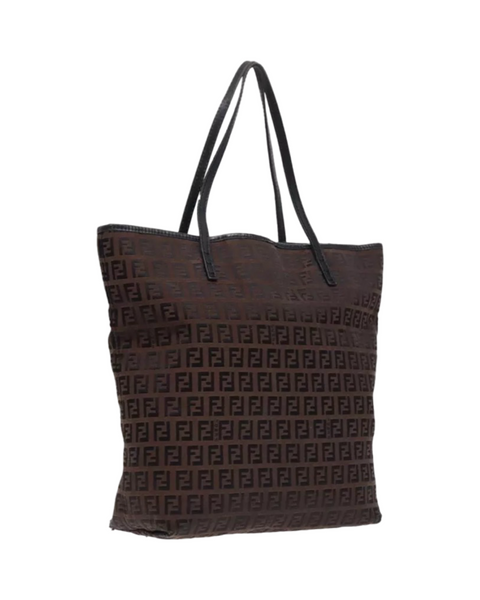 Chocolate FENDI Canvas Tote Bag Brown Black Silver