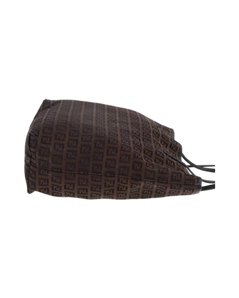 Chocolate FENDI Canvas Tote Bag Brown Black Silver