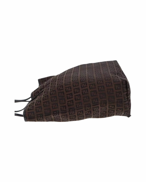 Chocolate FENDI Canvas Tote Bag Brown Black Silver