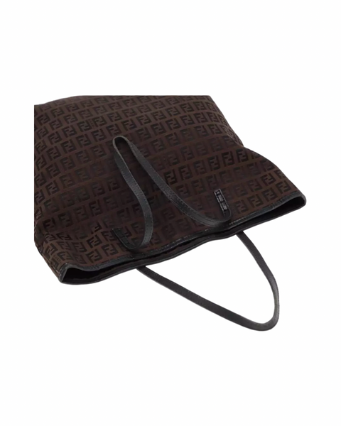 Chocolate FENDI Canvas Tote Bag Brown Black Silver