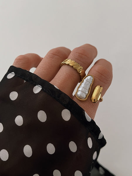 Willow Fresh Water Pearl Adjustable Ring -24K Gold