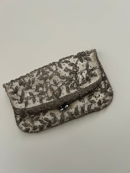 Vintage 1920's Hand Beaded Clutch Silver