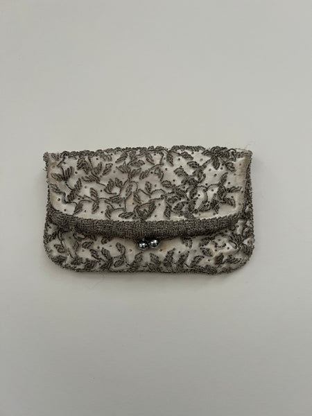 Vintage 1920's Hand Beaded Clutch Silver