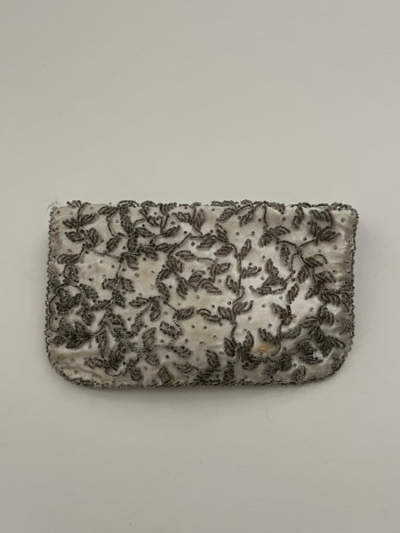 Vintage 1920's Hand Beaded Clutch Silver