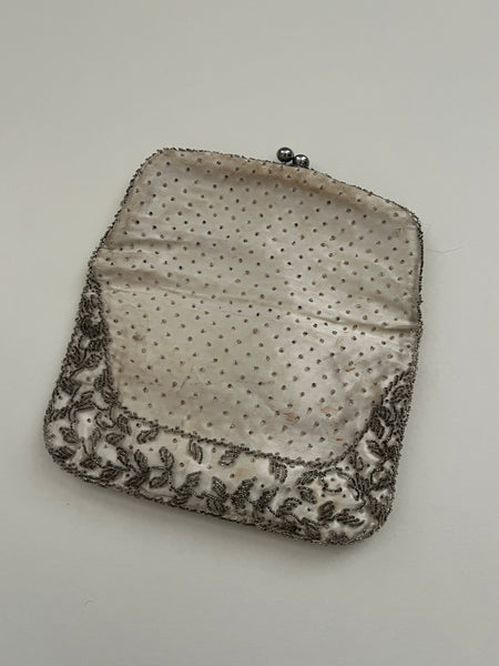 Vintage 1920's Hand Beaded Clutch Silver