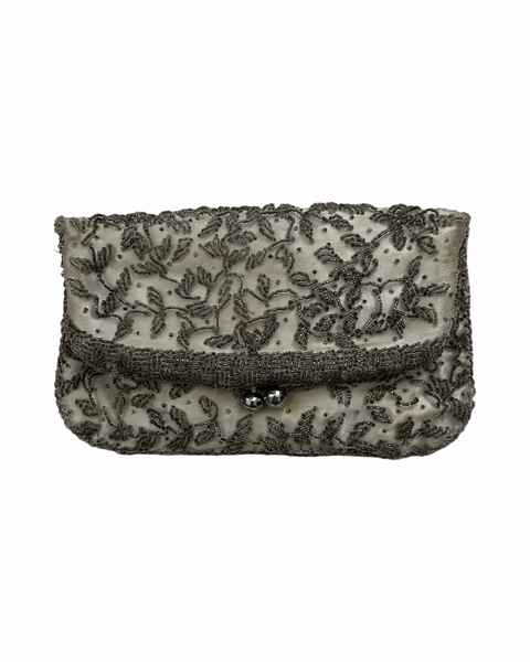 Vintage 1920's Hand Beaded Clutch Silver