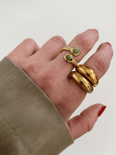 Green Throwing Stones Adjustable Ring -24K Gold