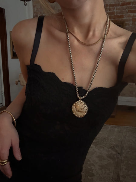 Vintage Stone Pendant Necklace – 55cm