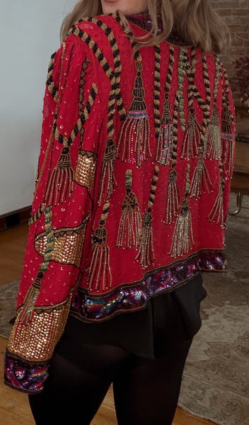 Vintage Holiday Embroidered Beaded Jacket