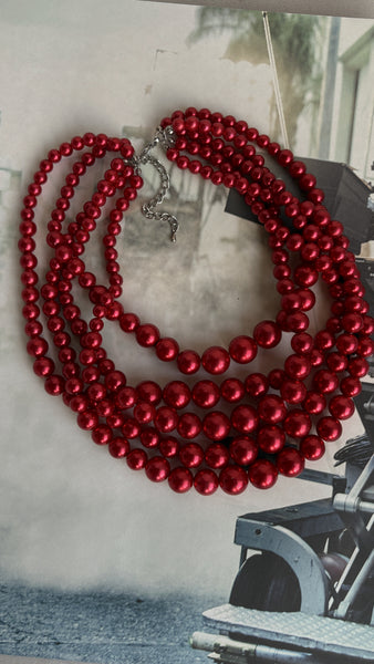 Red Beaded Vintage Multi Layers Necklace
