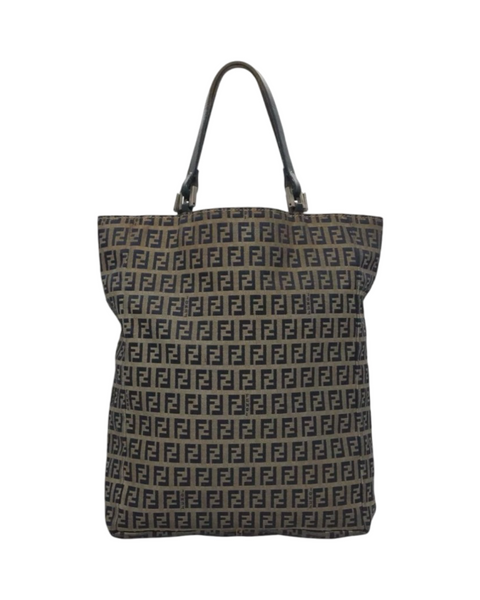 FENDI Zucchino Canvas Tote Bag Brown Black Silver