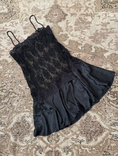 Vintage Lace Black Sheer Slip