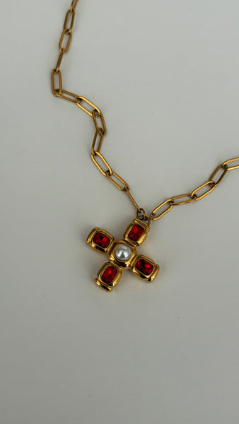 Sample Ruby Pearl Cross Necklace