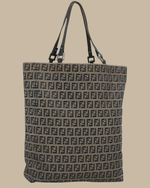 Vintage Fendi Zucchino Canvas Tote — Navy & Silver