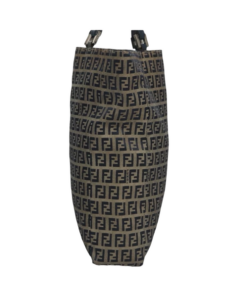 FENDI Zucchino Canvas Tote Bag Brown Black Silver