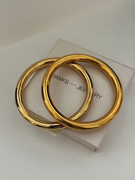 SET OF 2 Thick Bangle Bracelet- 18K Gold