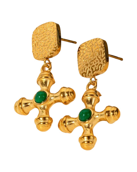 Honey Honey Green Stone Earrings (18K Gold)