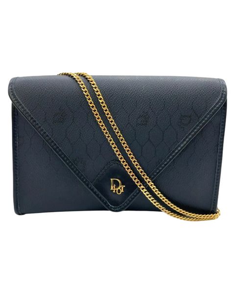 Christian Dior Honeycomb  Leather Chain Navy Shoulder Bag
