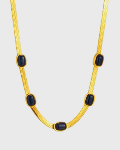 Jessla Black Stone Necklace -24k Gold