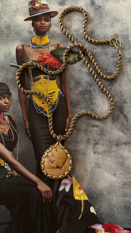 Vintage Stone Pendant Necklace – 55cm