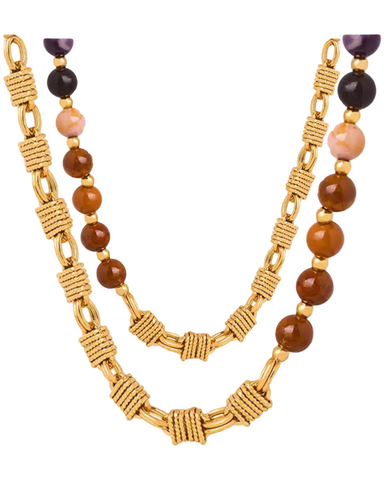 Beaded Textured Necklace (24K Gold)