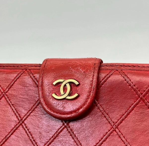 Vintage CHANEL Red Lambskin Quilted Wallet