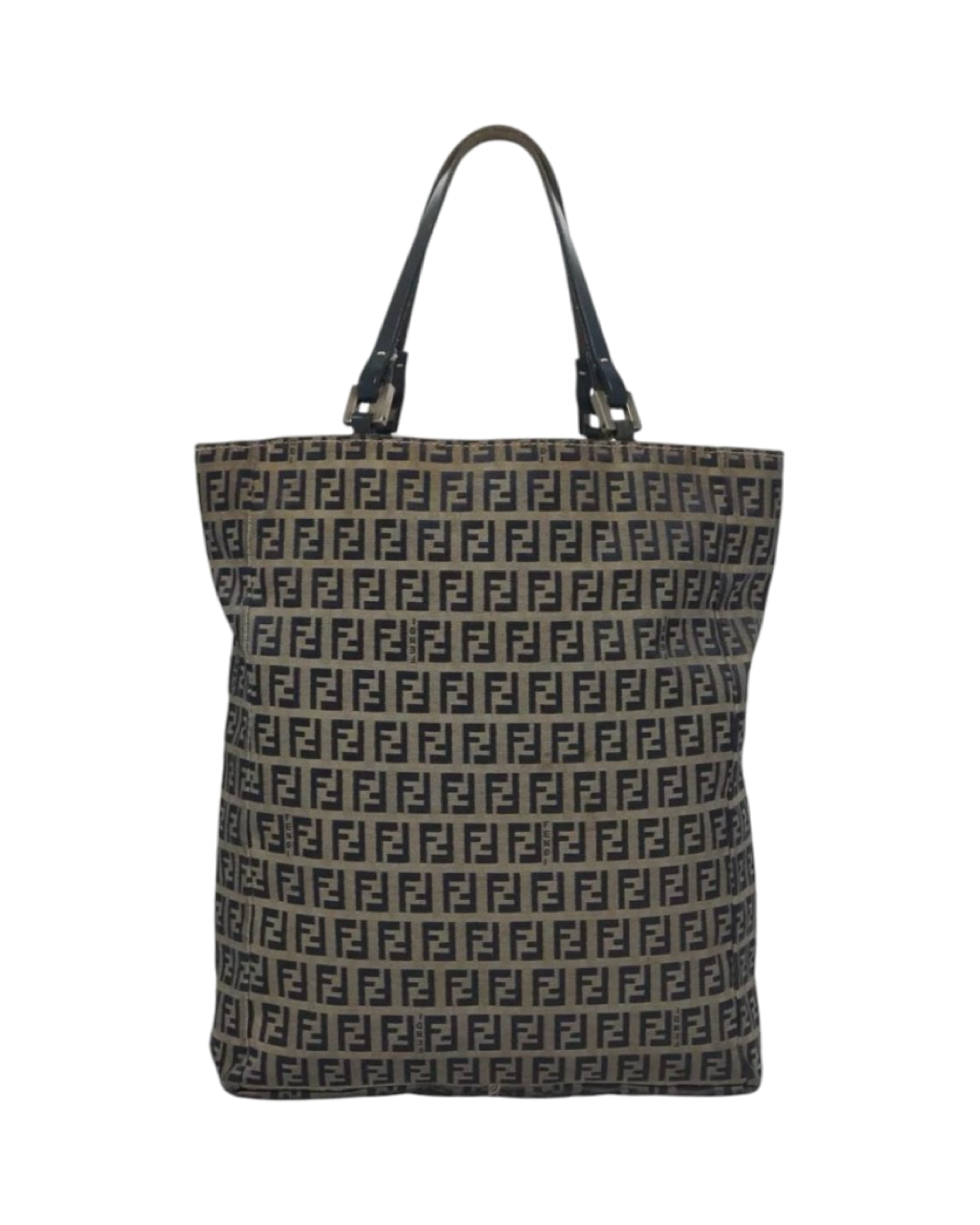 FENDI Zucchino Canvas Tote Bag Brown Black Silver