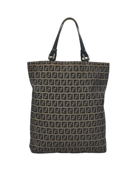 FENDI Zucchino Canvas Tote Bag Brown Black Silver