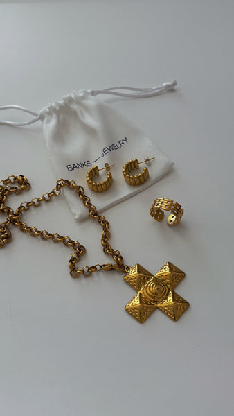 Charlie Cross Necklace  -24k Gold