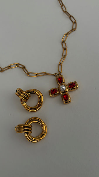 Sample Ruby Pearl Cross Necklace