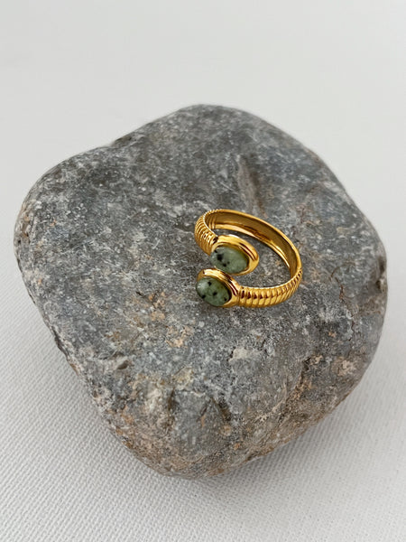 Green Throwing Stones Adjustable Ring -24K Gold