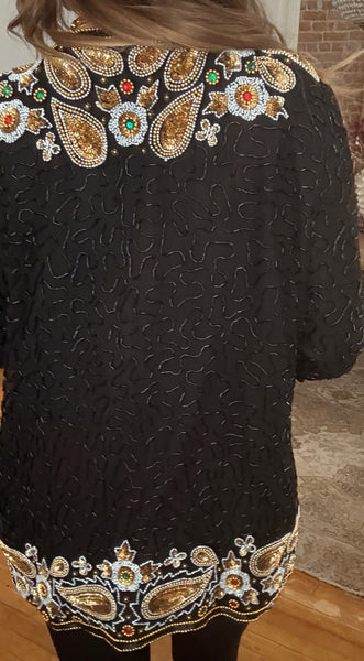 Vintage Holiday Embroidered Beaded Jacket