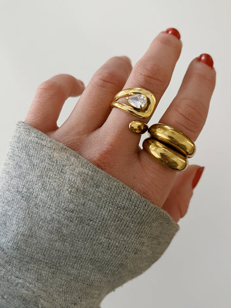 Adjustable Stone Ring -24k Gold