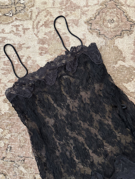 Vintage Lace Black Sheer Slip