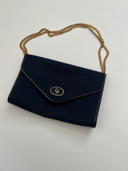 Christian Dior Navy Leather Chain Navy Shoulder Bag