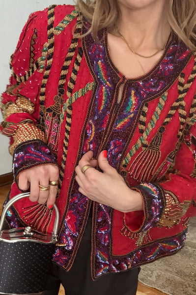 Vintage Holiday Embroidered Beaded Jacket
