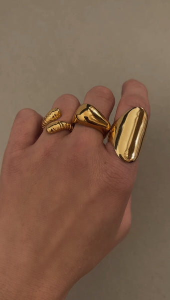 Johanna Ribbed Adjustable Ring -24k Gold