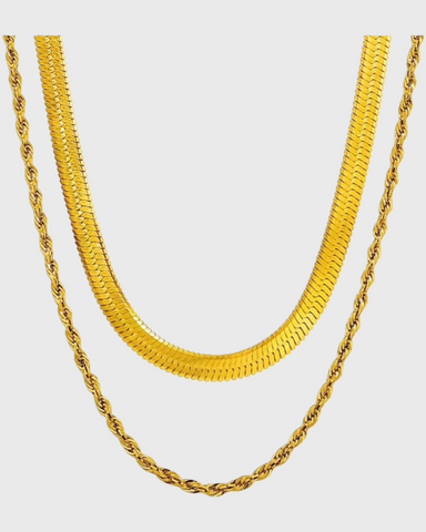 2 Piece Set- 4mm Herringbone & Twisted Chains (18k Gold)