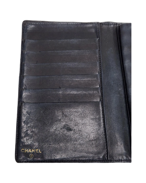 Chanel Black & Beige Caviar  Quilted Leather Long Wallet – Silver CC Logo