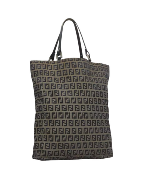 FENDI Zucchino Canvas Tote Bag Brown Black Silver