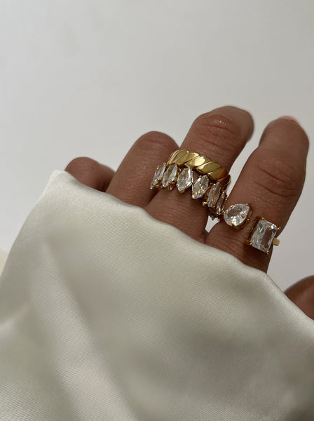 Multi Stone Adjustable Ring 24K Gold