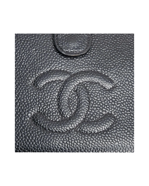 Chanel Black & Beige Caviar  Quilted Leather Long Wallet – Silver CC Logo