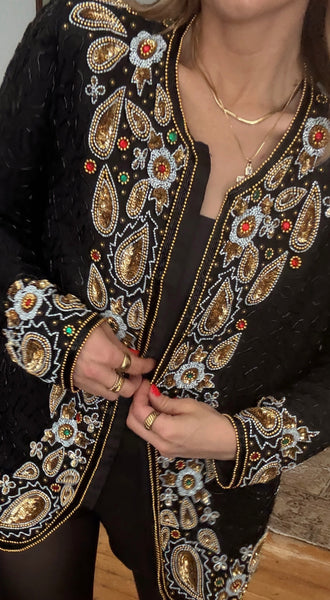 Vintage Holiday Embroidered Beaded Jacket