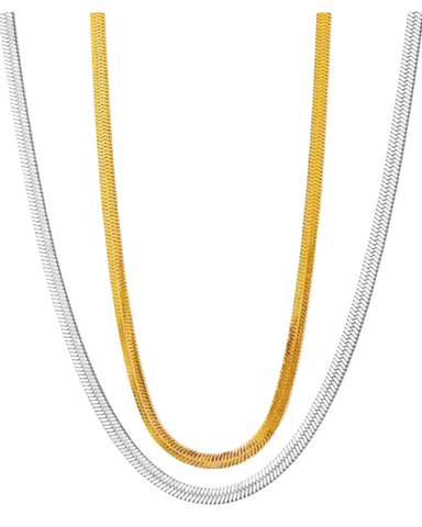 2 Piece 4mm Herringbone Set -24K Gold