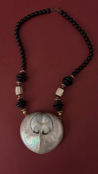 VintageBeaded Shell  Tribal Necklace