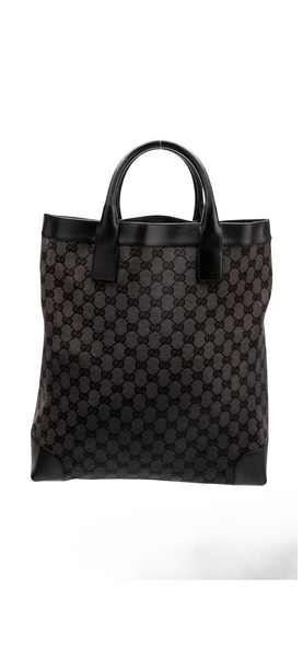 Vintage Gucci GG Monogram Tote — Black Leather & Canvas