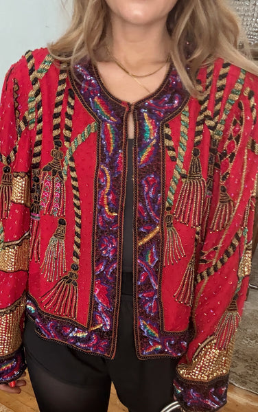 Vintage Holiday Embroidered Beaded Jacket