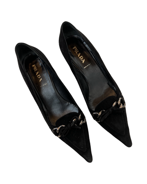 PRADA CAMOSCIO MORO SUEDE CLASSIC PUMPS - SIZE 39