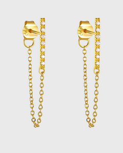 Dainty Chain Stone Vintage Gold Earrings - 24K Gold