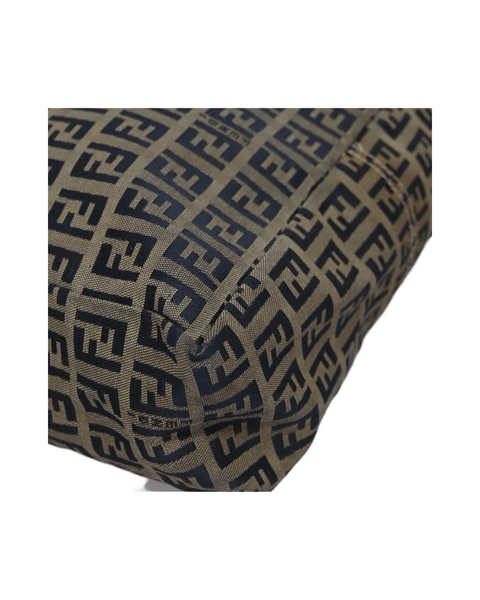 FENDI Zucchino Canvas Tote Bag Brown Black Silver